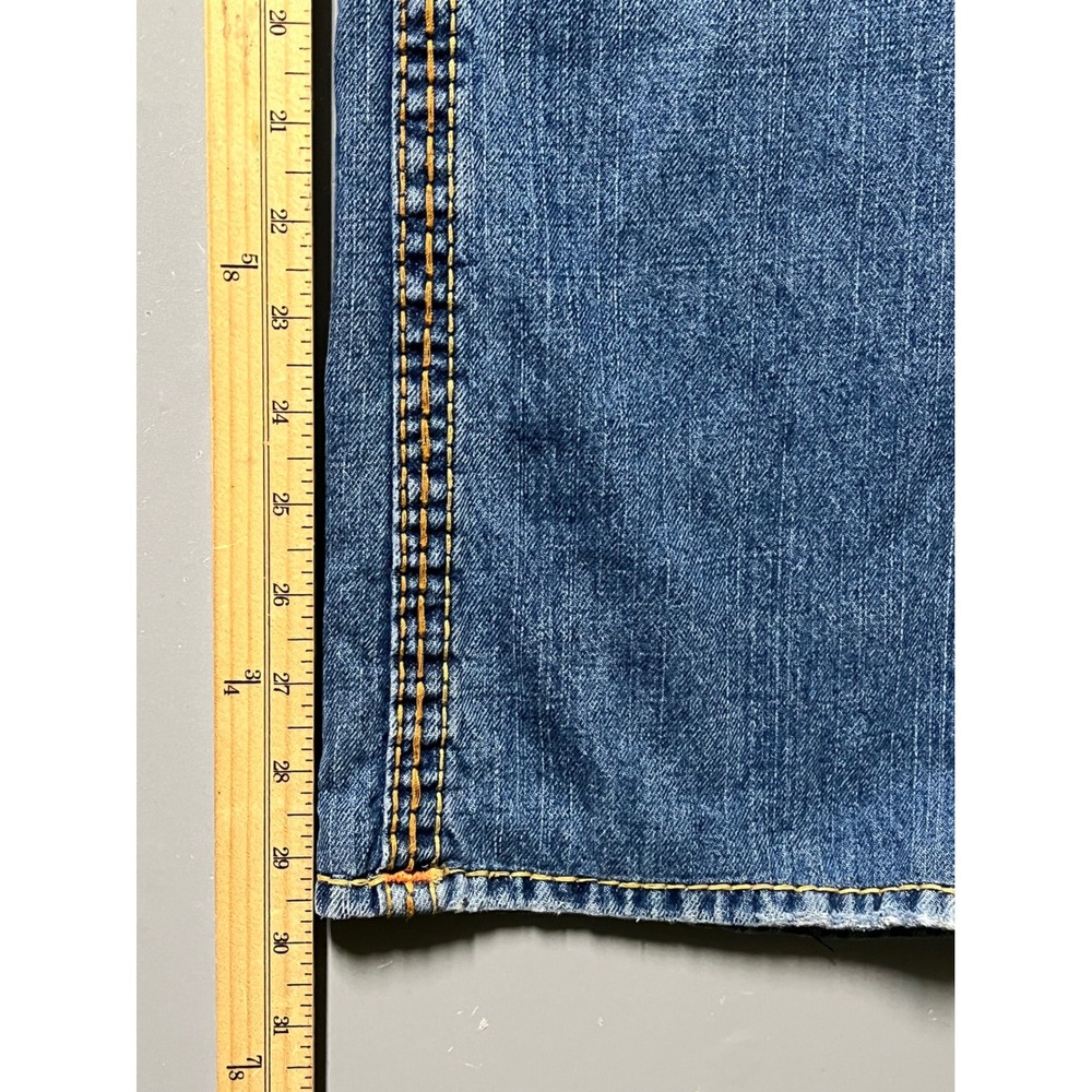 True Religion Billy Super T Mens Blue Straight Leg Jeans Size 32 Thick Stitch - Picture 14 of 15